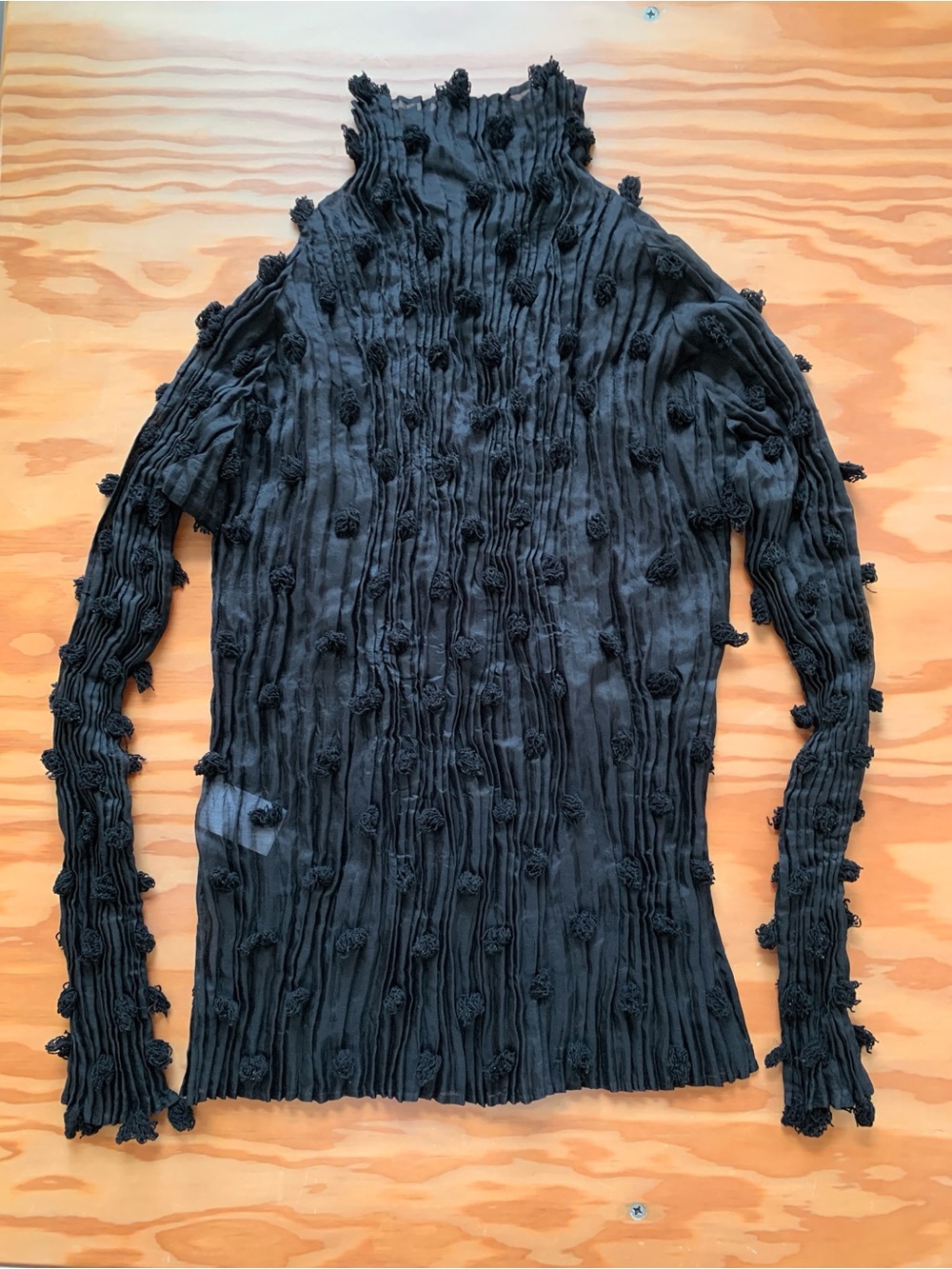Issey Miyake Chiffon Pom Pom Turtleneck Top Black, M - Picture 2 of 8